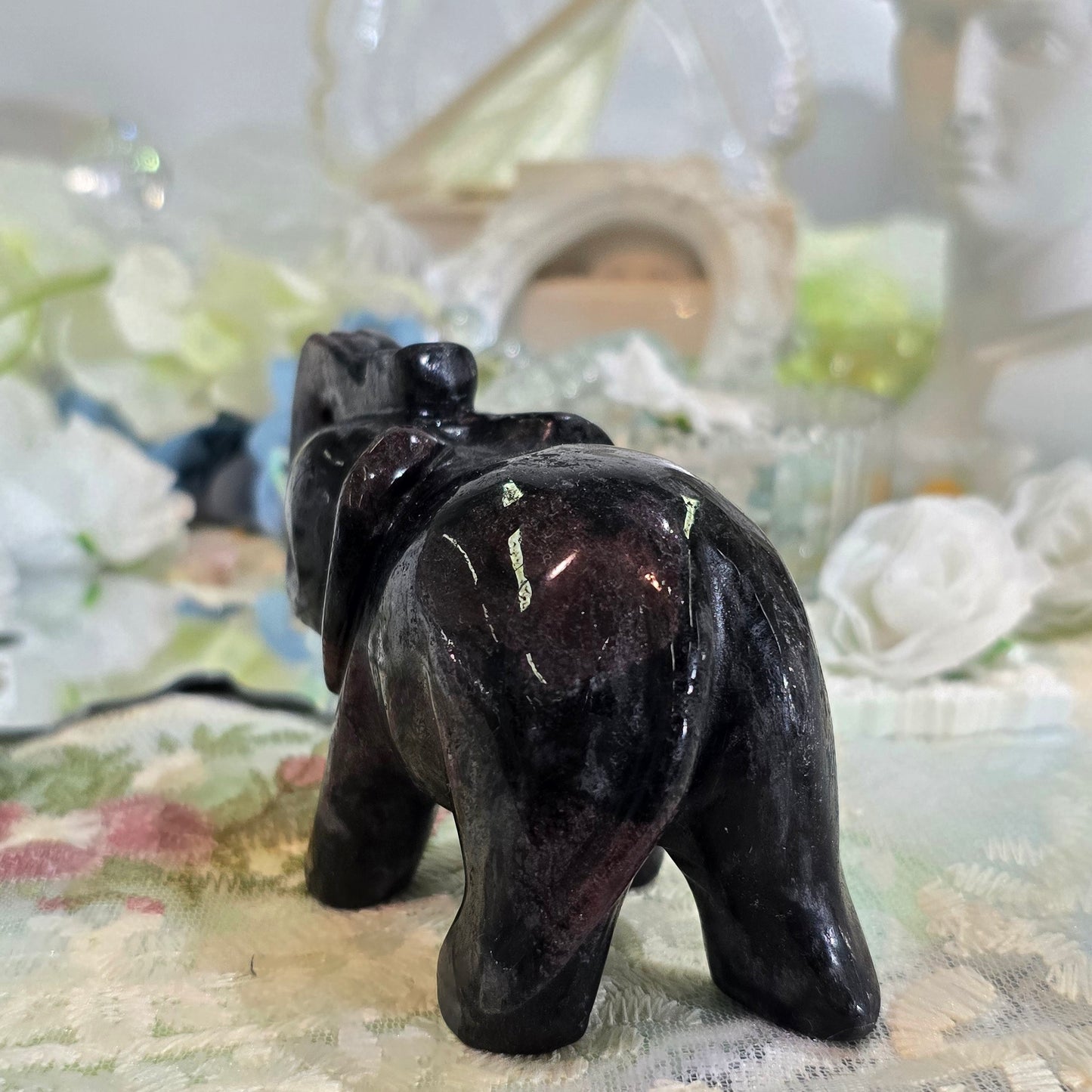 Natural Crystal-Garnet elephant carving