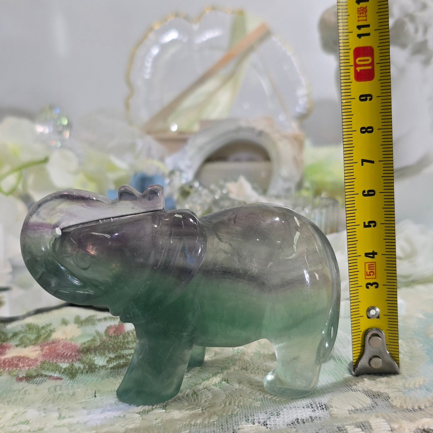 Natural Crystal-Fluorite elephant carving