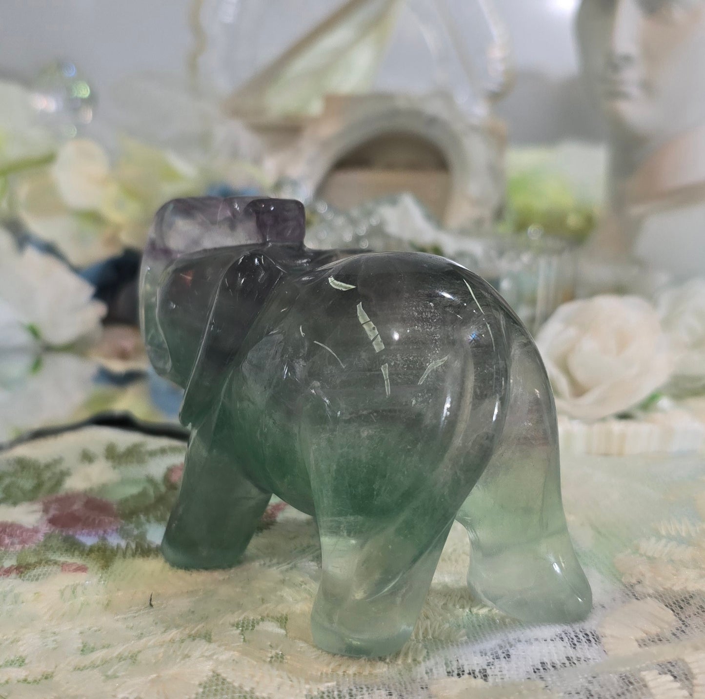 Natural Crystal-Fluorite elephant carving