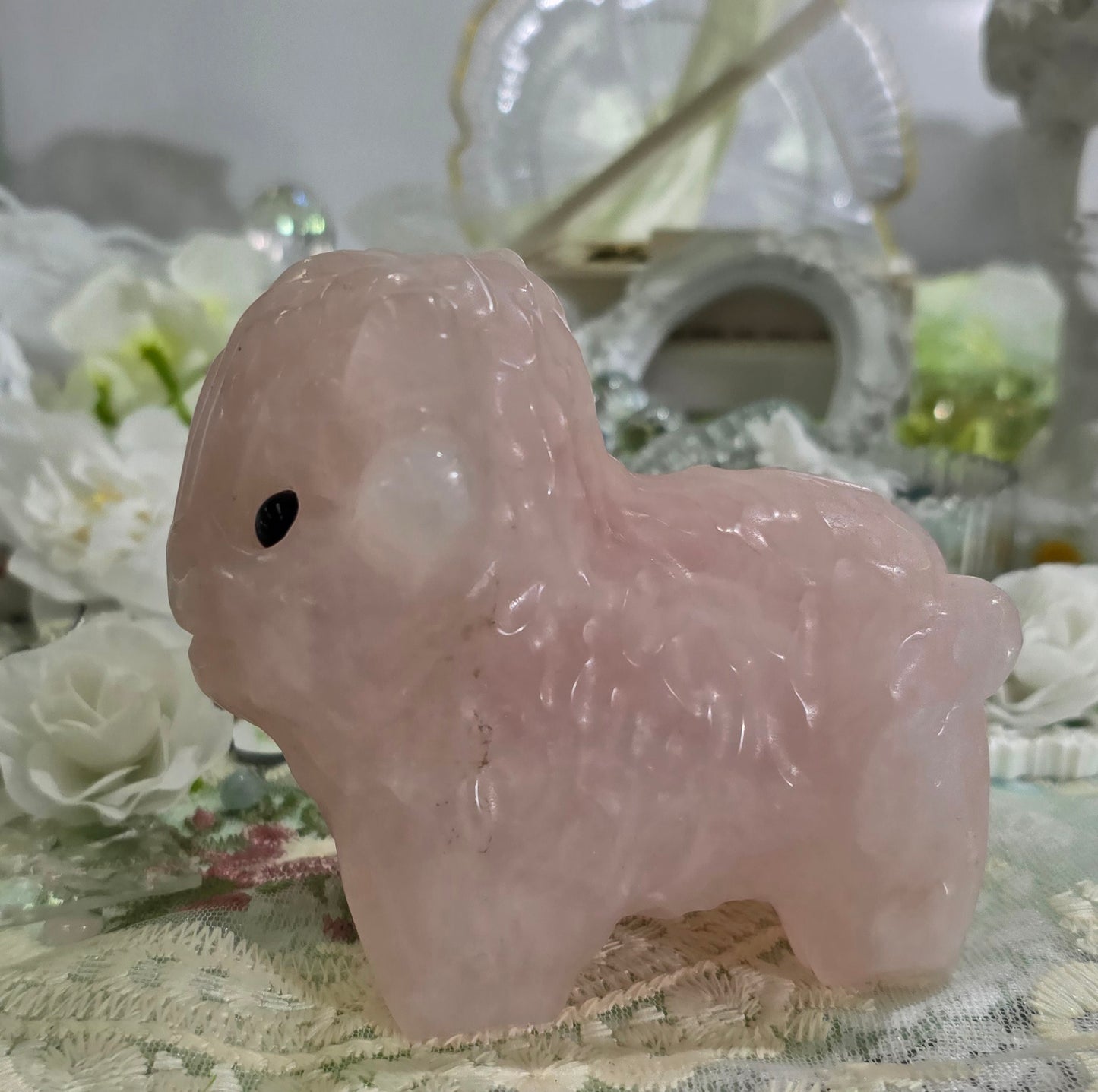 Natural Crystal-A pink quartz yak carving