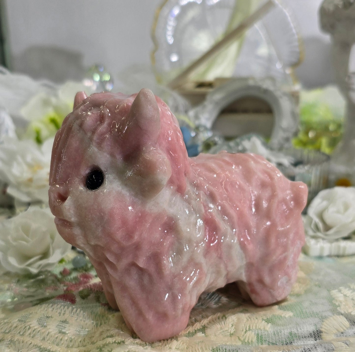 Natural Crystal-Pink Opal Yak Sculpture