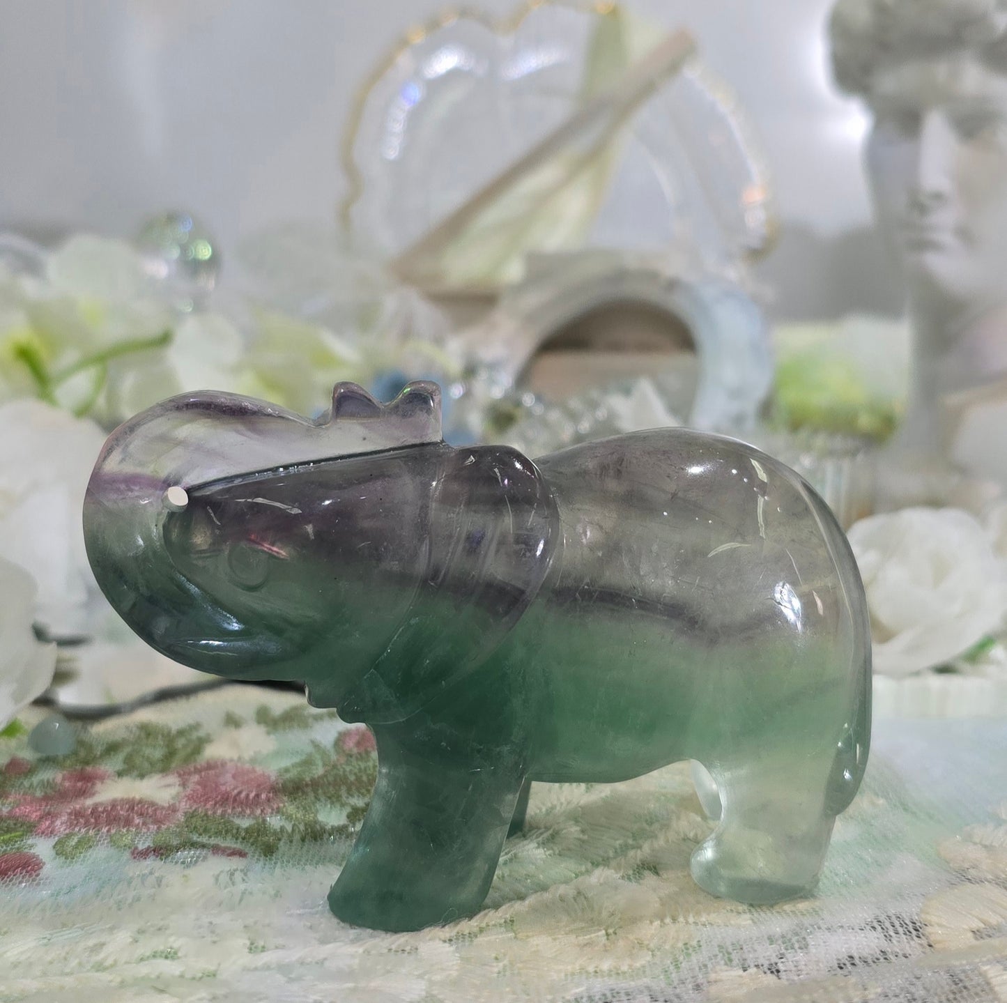 Natural Crystal-Fluorite elephant carving
