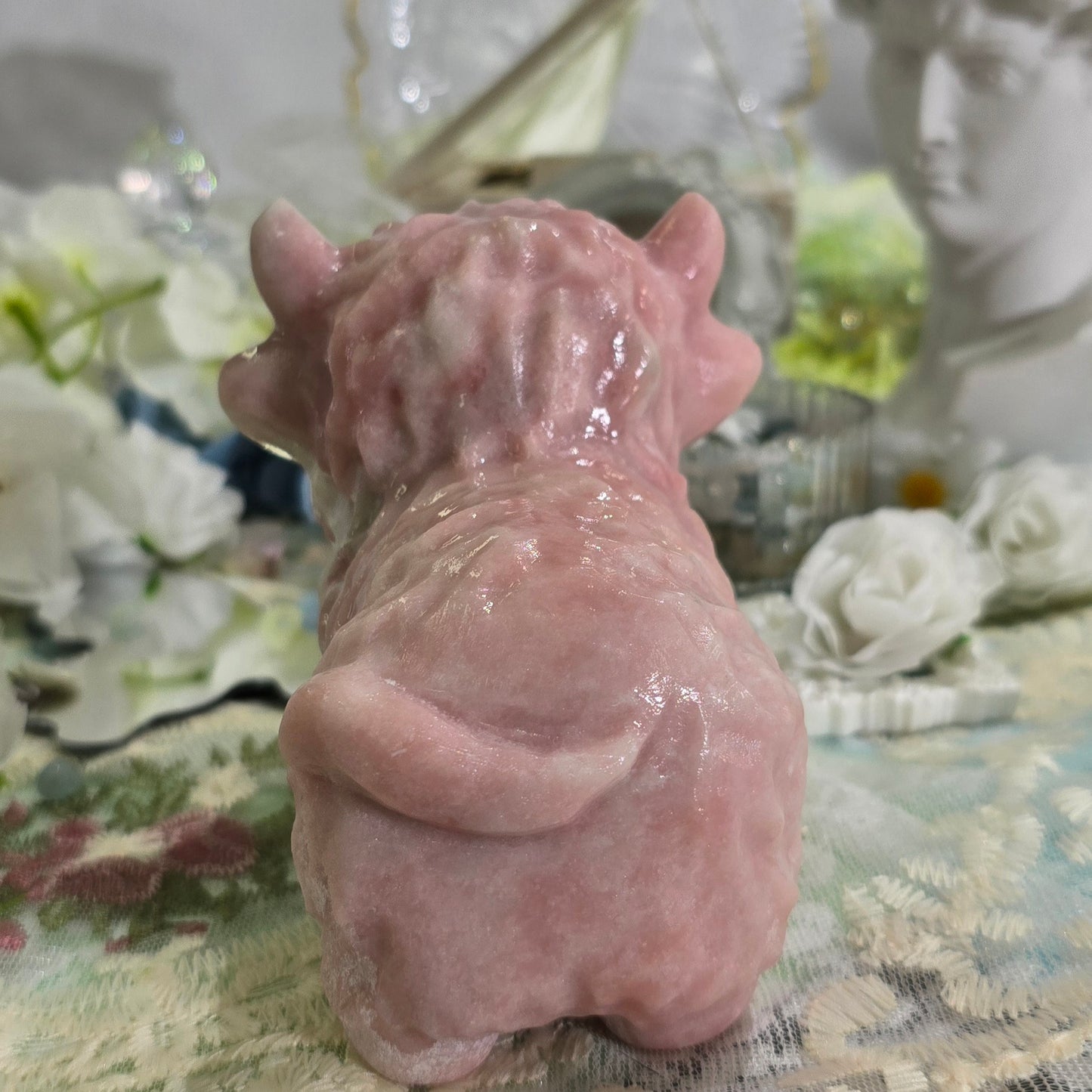 Natural Crystal-Pink Opal Yak Sculpture