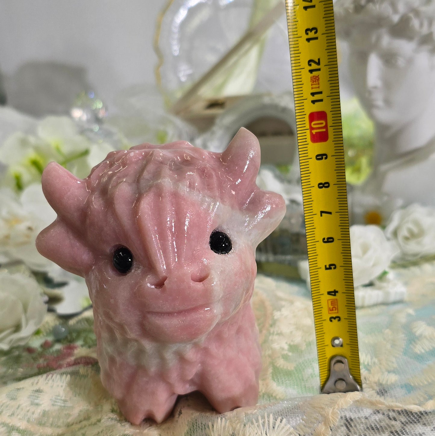 Natural Crystal-Pink Opal Yak Sculpture