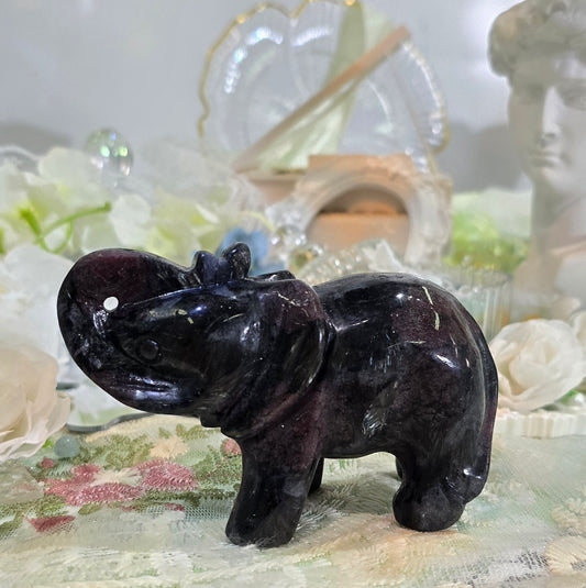 Natural Crystal-Garnet elephant carving