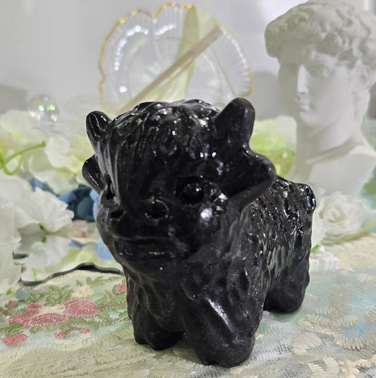 Natural Crystal-Obsidian yak carving
