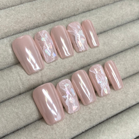 Nude Pink Aurora Mother-of-Pearl Handmade Nails - RT