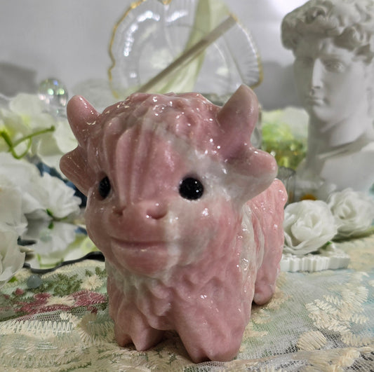 Natural Crystal-Pink Opal Yak Sculpture