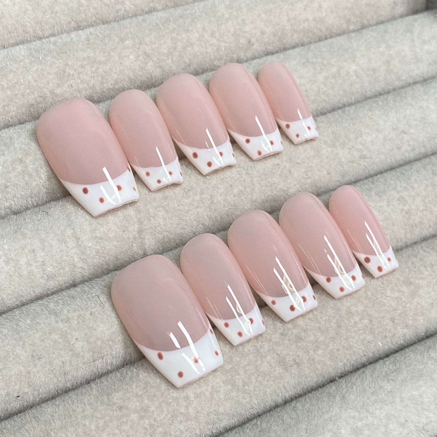 Korean style, soft nude pink polka dot French style Handmade Nails - RT