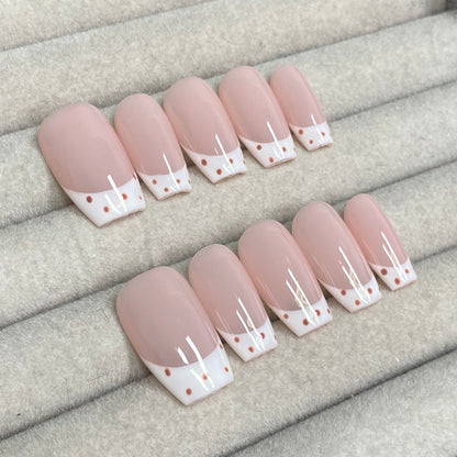 Korean style, soft nude pink polka dot French style Handmade Nails - RT