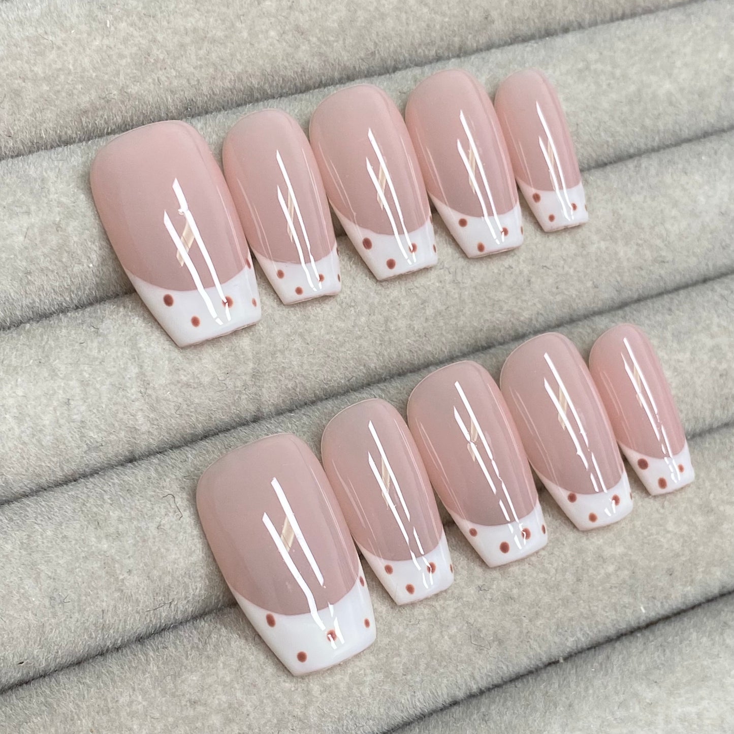 Korean style, soft nude pink polka dot French style Handmade Nails - RT