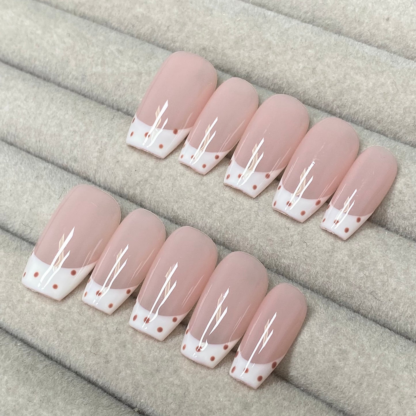 Korean style, soft nude pink polka dot French style Handmade Nails - RT