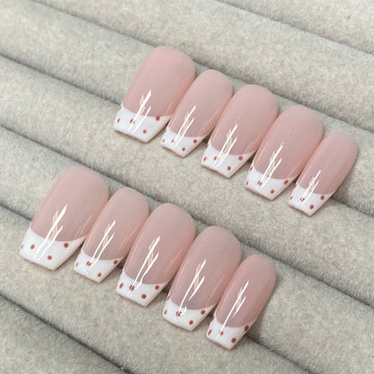 Korean style, soft nude pink polka dot French style Handmade Nails - RT