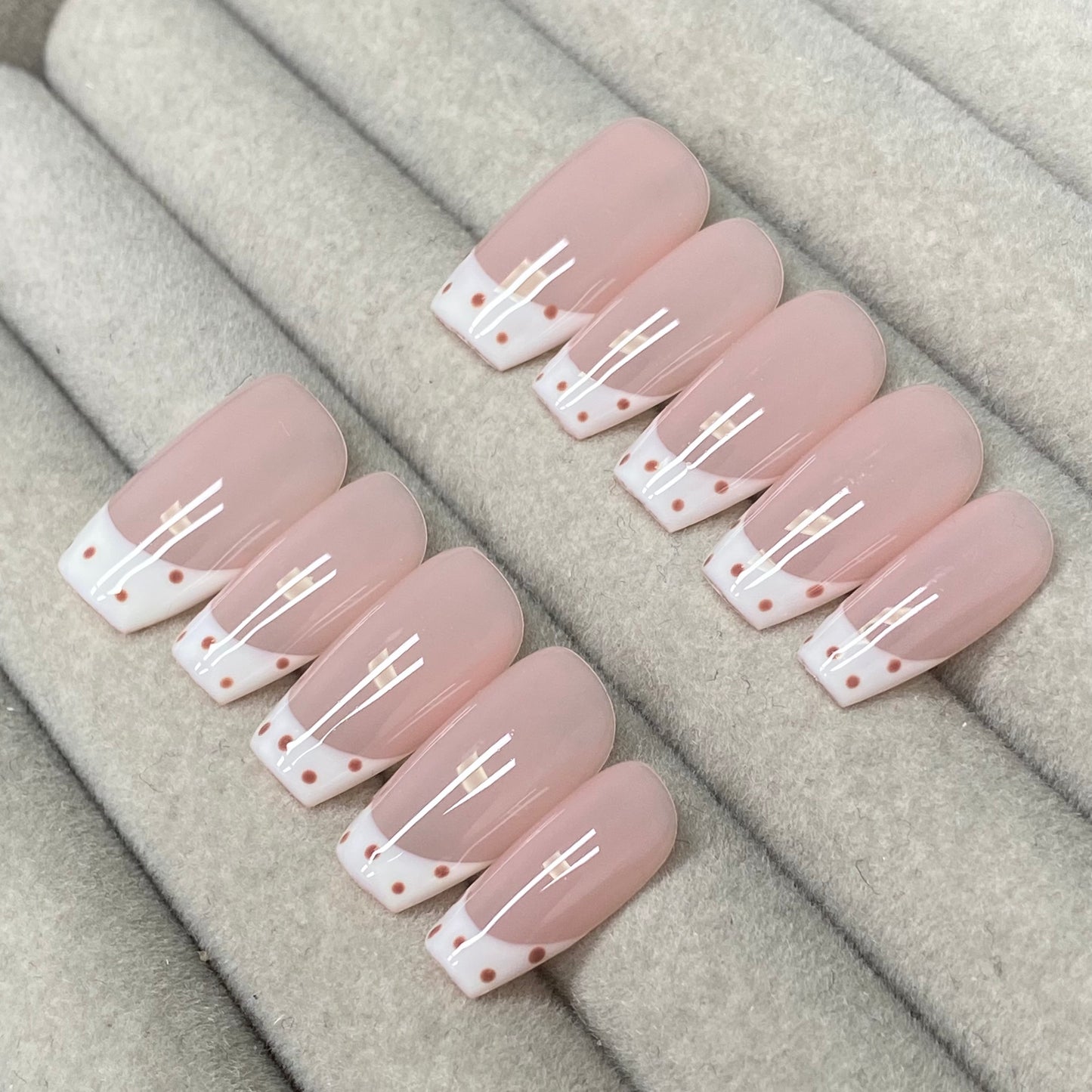 Korean style, soft nude pink polka dot French style Handmade Nails - RT