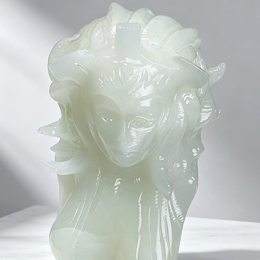 Natural Crystal - Medusa Crystal Ornament-Money agate、white jade