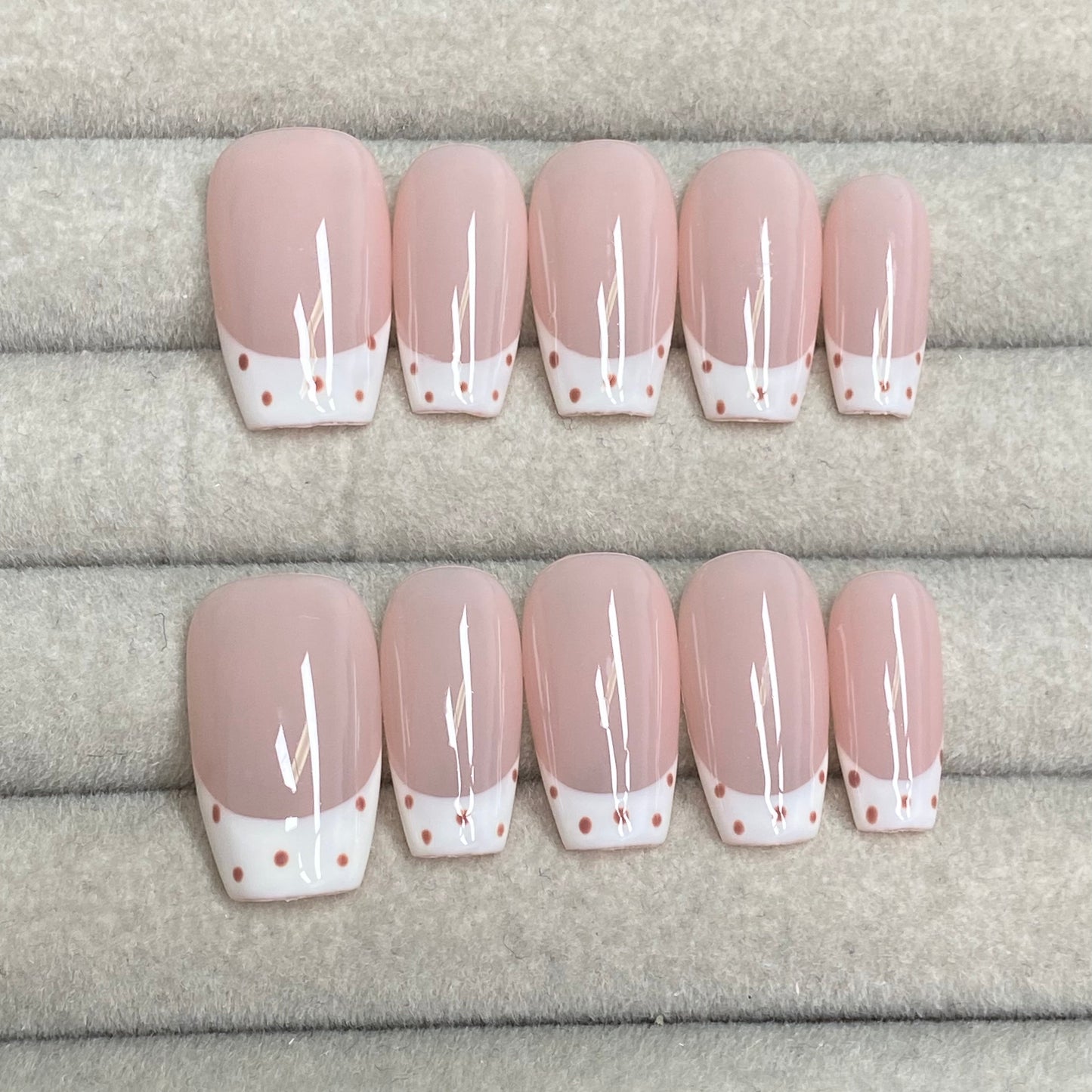 Korean style, soft nude pink polka dot French style Handmade Nails - RT