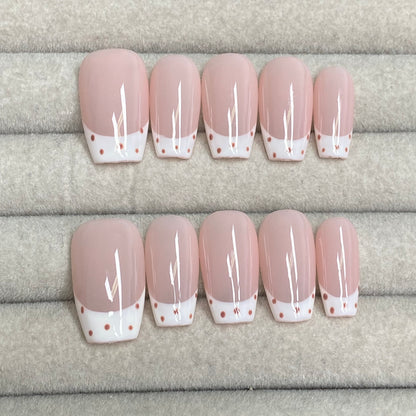Korean style, soft nude pink polka dot French style Handmade Nails - RT