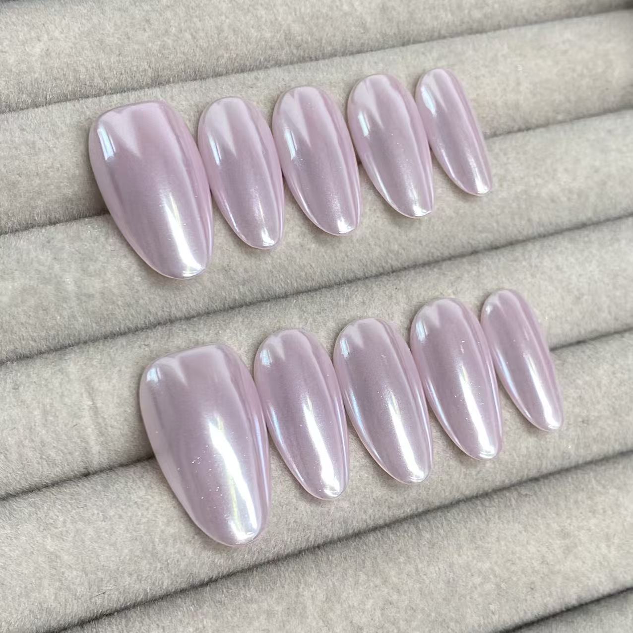 Dark Pink chrome handmade nails-RT