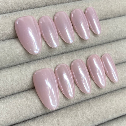 Bright Pink chrome handmade nails-RT