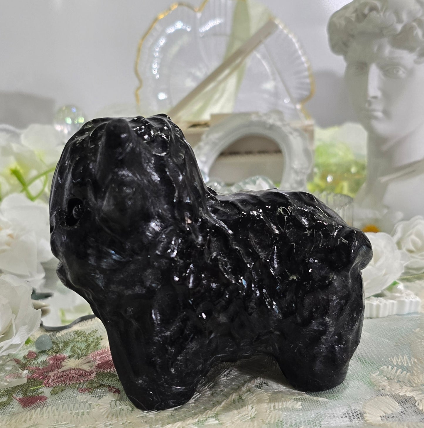 Natural Crystal-Obsidian yak carving