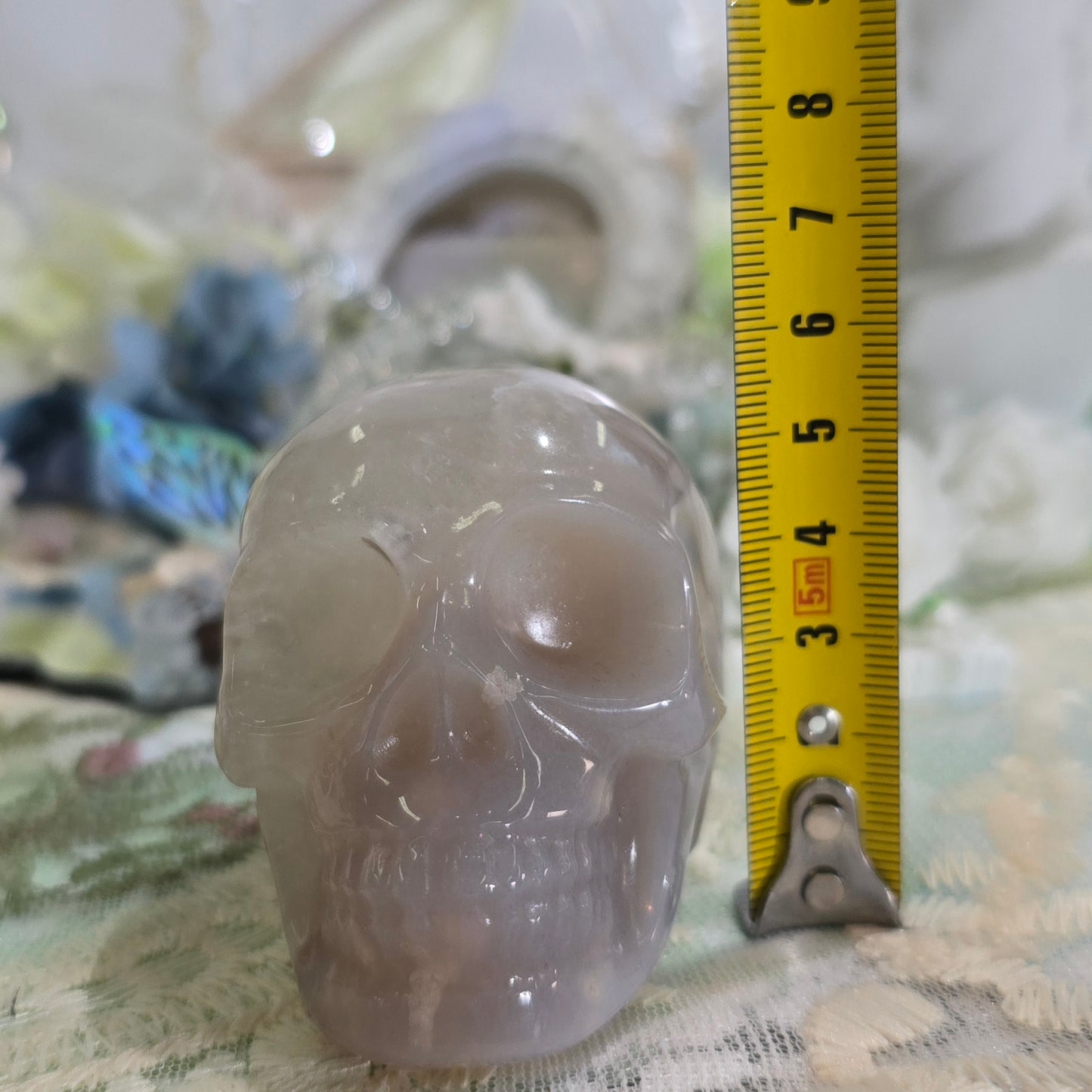 Natural Crystal-Sakura agate skull carving