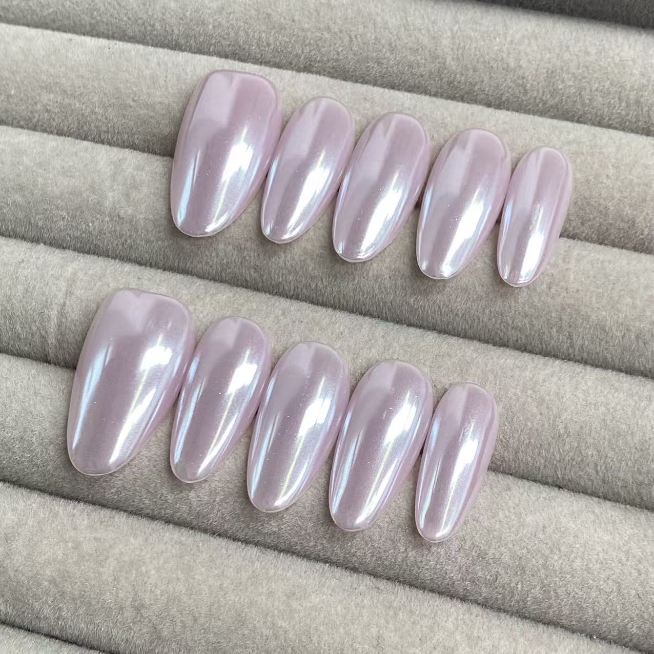 Dark Pink chrome handmade nails-RT