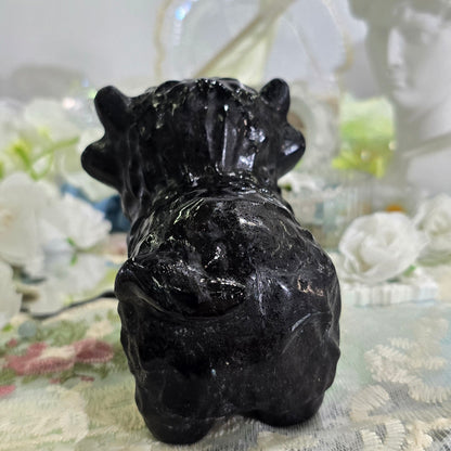 Natural Crystal-Obsidian yak carving
