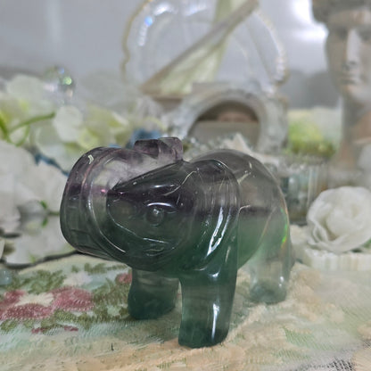 Natural Crystal-Fluorite elephant carving