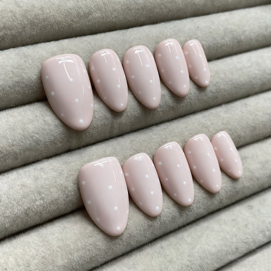 Milky Mist Nude Polka Dot Handmade Nails - RT
