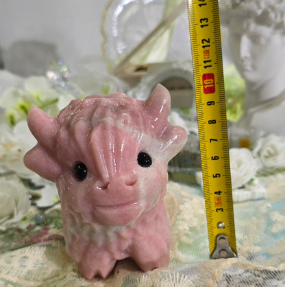 Natural Crystal-Pink Opal Yak Sculpture
