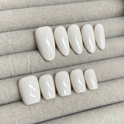 Minimalist Nude Series Handmade Press on nails - White-RT