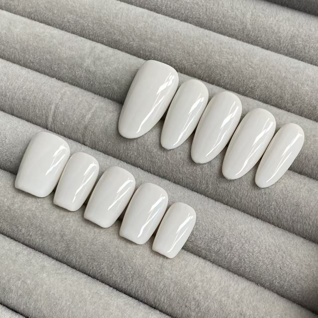 Minimalist Nude Series Handmade Press on nails - White-RT