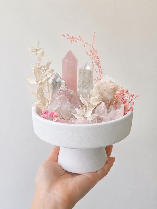 Pink Serenity Crystal Terrarium | Rose Quartz Hand‑Made One‑of‑a‑Kind