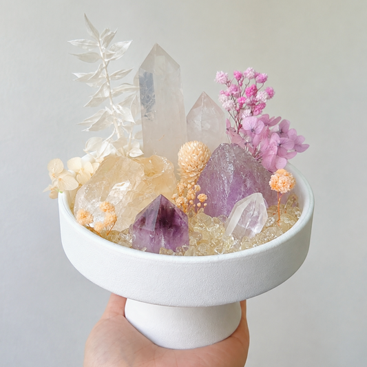 Mystic Serenity Crystal Terrarium | Amethyst Clear Quartz Citrine Hand‑Made One‑of‑a‑Kind