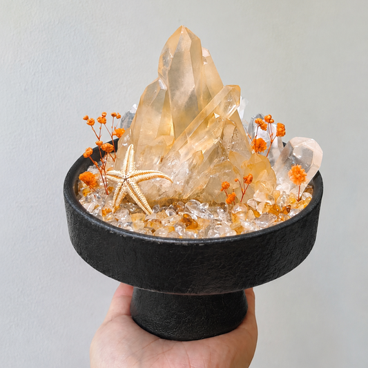 Golden Glow Crystal Terrarium | Citrine Clear Quartz Dried Flower